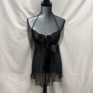 Victoria’s Secret Very Sexy Black Lace Sheer Babydoll Lingerie 36C Dark Romantic